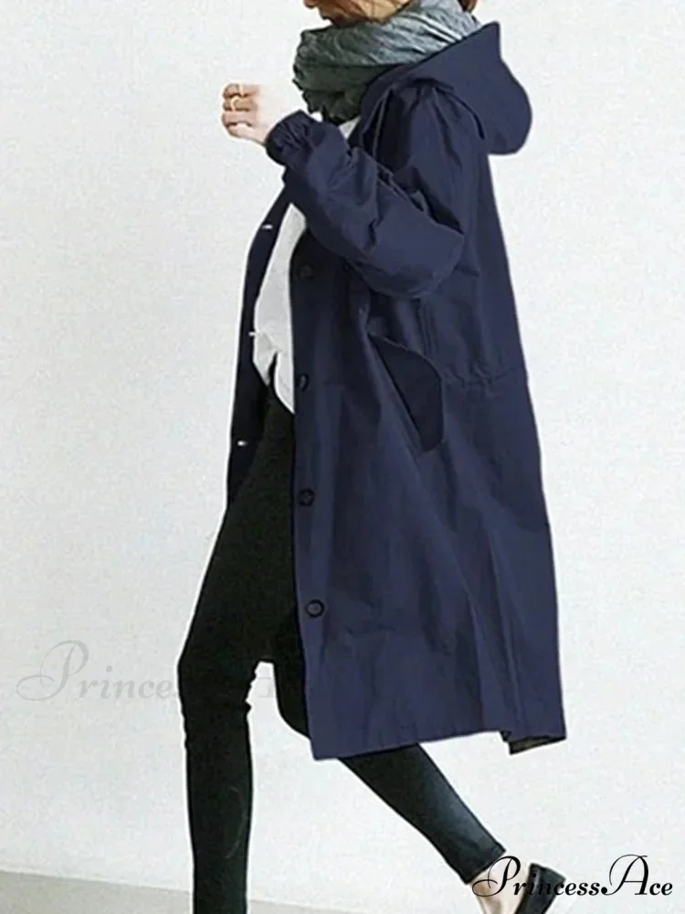 Double Breasted Vintage Notched Neck Pockets Long Sleeve Solid Loose Street Outfit Stylish Coat - Image 2