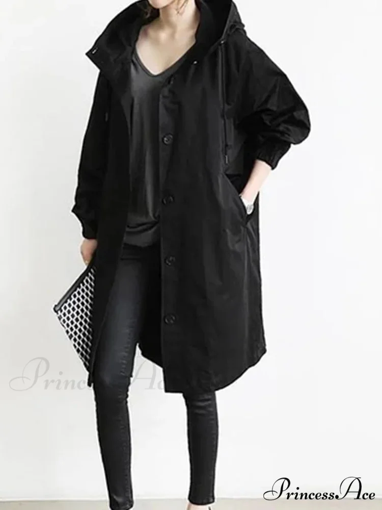 Double Breasted Vintage Notched Neck Pockets Long Sleeve Solid Loose Street Outfit Stylish Coat - Image 6