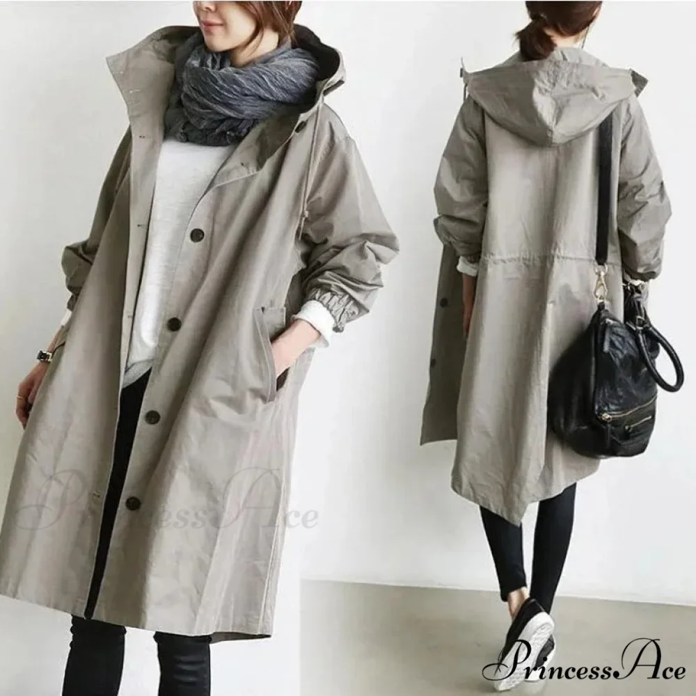 Double Breasted Vintage Notched Neck Pockets Long Sleeve Solid Loose Street Outfit Stylish Coat - Image 7