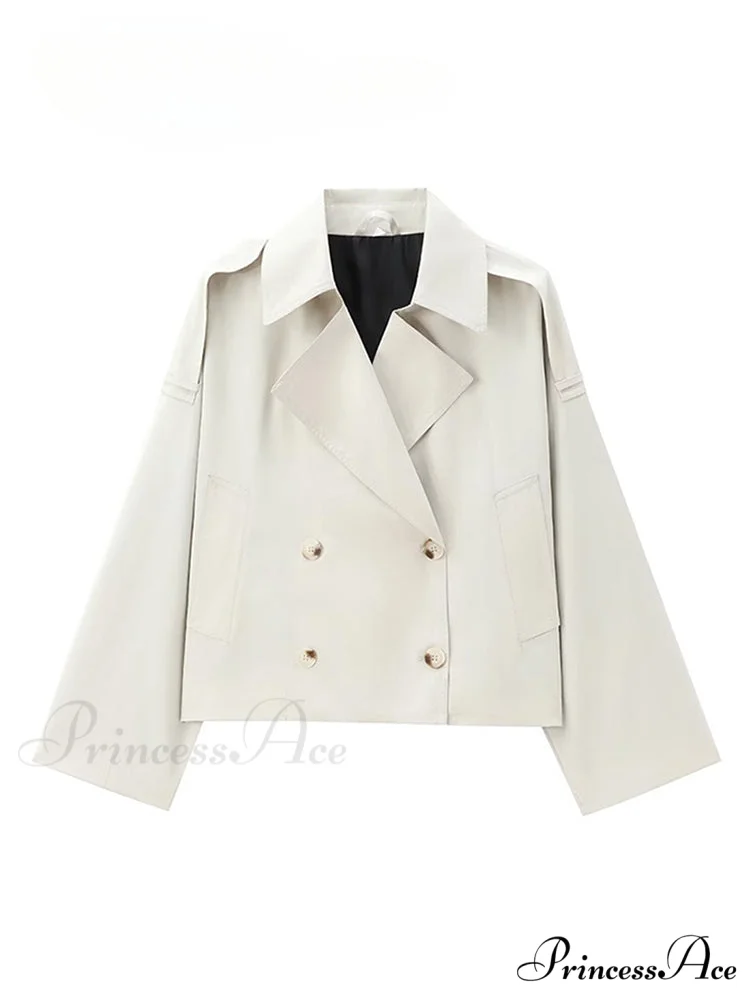 Solid Loose Contrast Double Collar Double Breasted Long Women's Windbreaker Office Lady 2024 Stylish Coat - Image 3