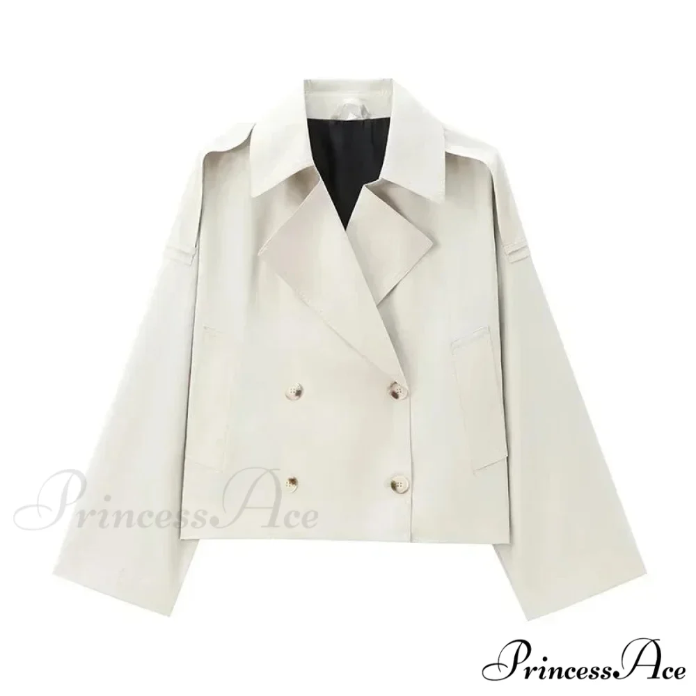 Solid Loose Contrast Double Collar Double Breasted Long Women's Windbreaker Office Lady 2024 Stylish Coat - Image 5