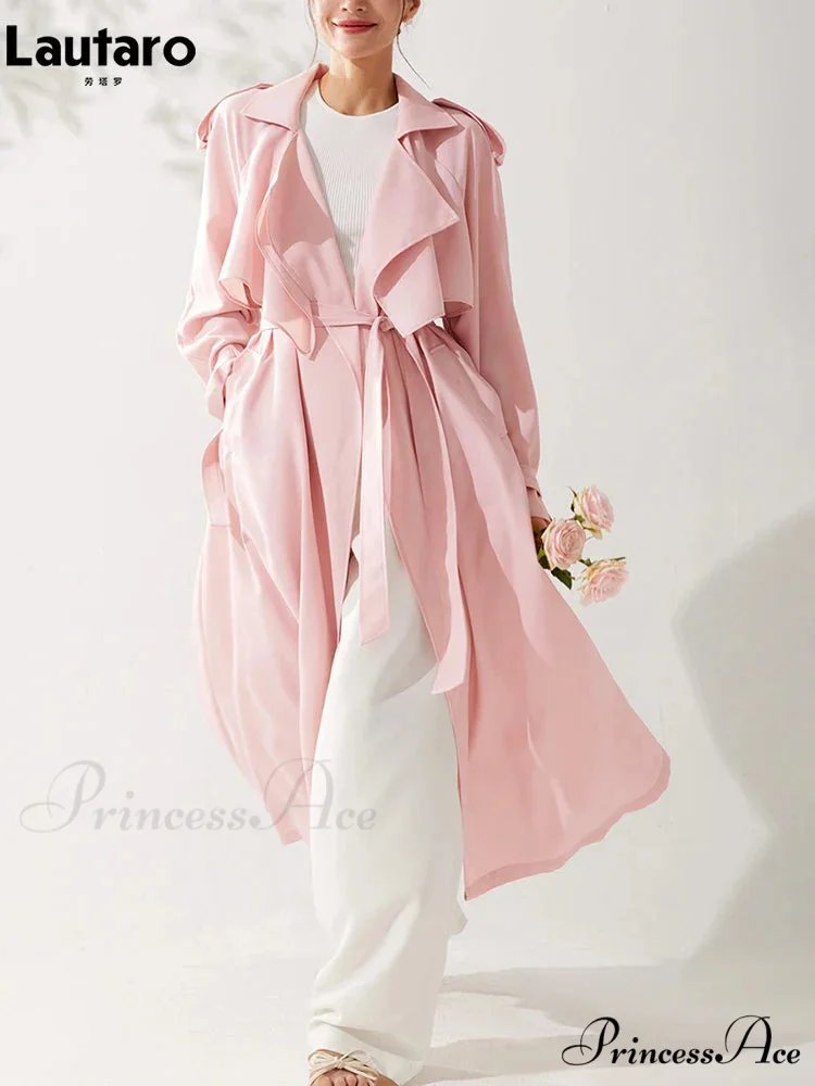 Spring Autumn Long Sweet Thin Flowy Pink Sashes High Quality Luxury Designer 2024 Stylish Coat - Image 3