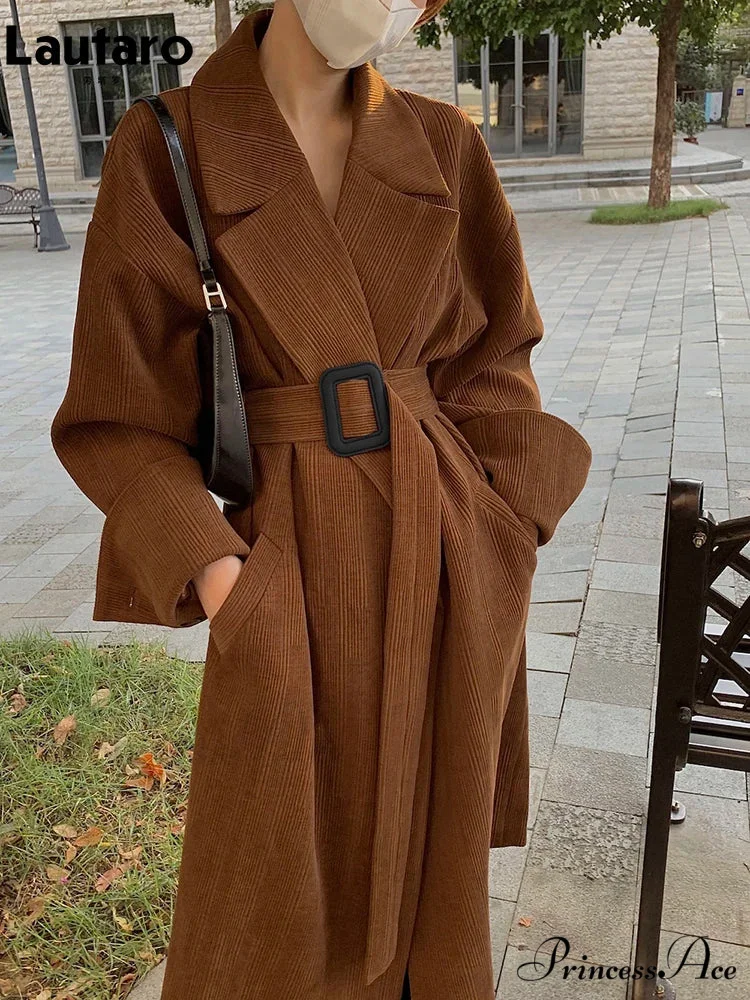 Spring Autumn Long Brown Black Striped Oversized Luxury Designer Runway Fashion 2024 Stylish Coat - Image 3