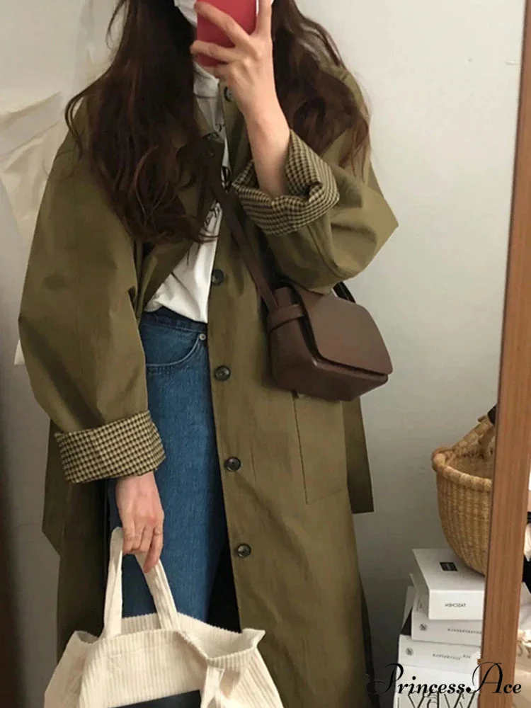 Spring Autumn Long Loose Casual Chic Turn-down Collar Pockets Single Breasted Korean Fashion 2024 Stylish Coat - Image 3