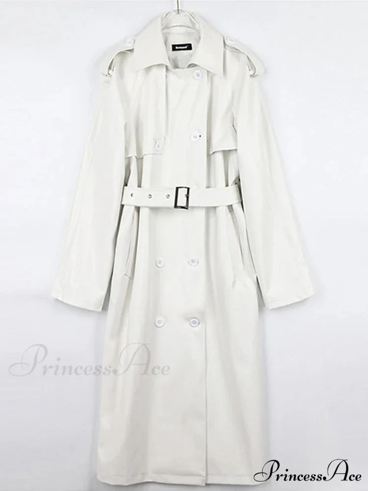 Extra Long Oversized Black Faux Leather Long Sleeve Belt Double Breasted Loose Fashion Stylish Coat - Image 4