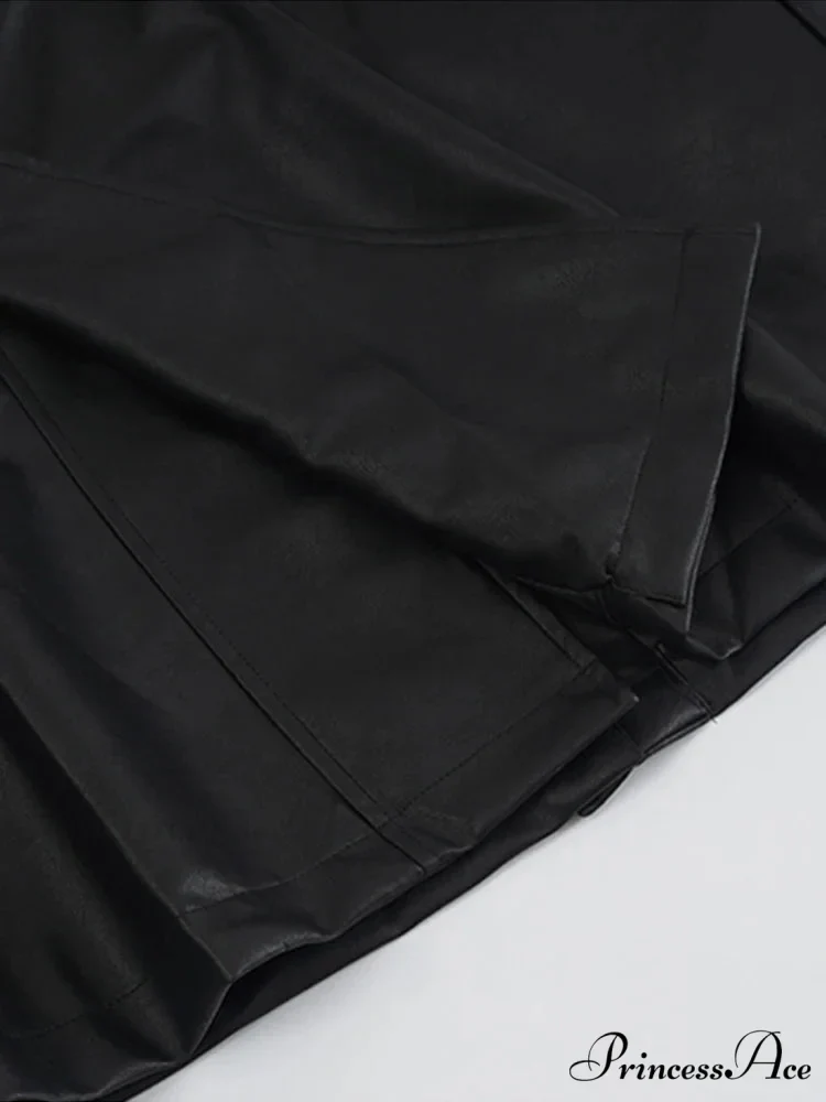 Long Oversized Black Brown Pu Leather Double Breasted Loose Luxury Designer Stylish Coat - Image 4