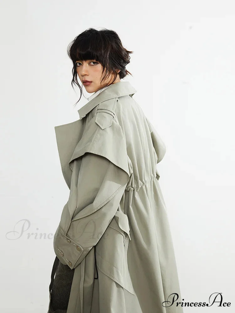 Plus Size Elegant Long Drawstring Waist Double Breasted Luxury Designer Stylish Coat - Image 2