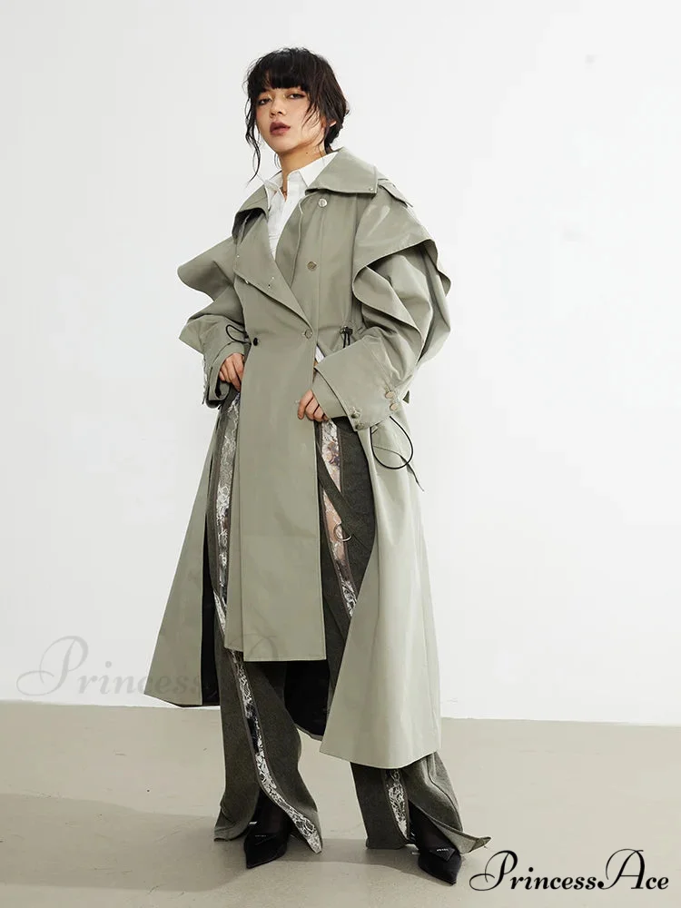 Plus Size Elegant Long Drawstring Waist Double Breasted Luxury Designer Stylish Coat - Image 3