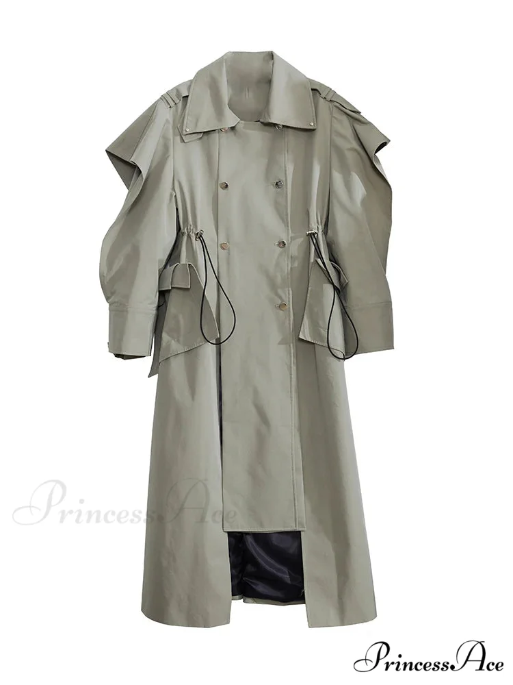Plus Size Elegant Long Drawstring Waist Double Breasted Luxury Designer Stylish Coat - Image 4