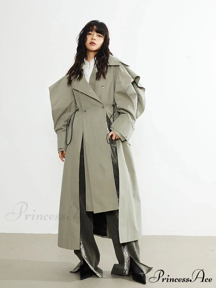 Plus Size Elegant Long Drawstring Waist Double Breasted Luxury Designer Stylish Coat - Image 5