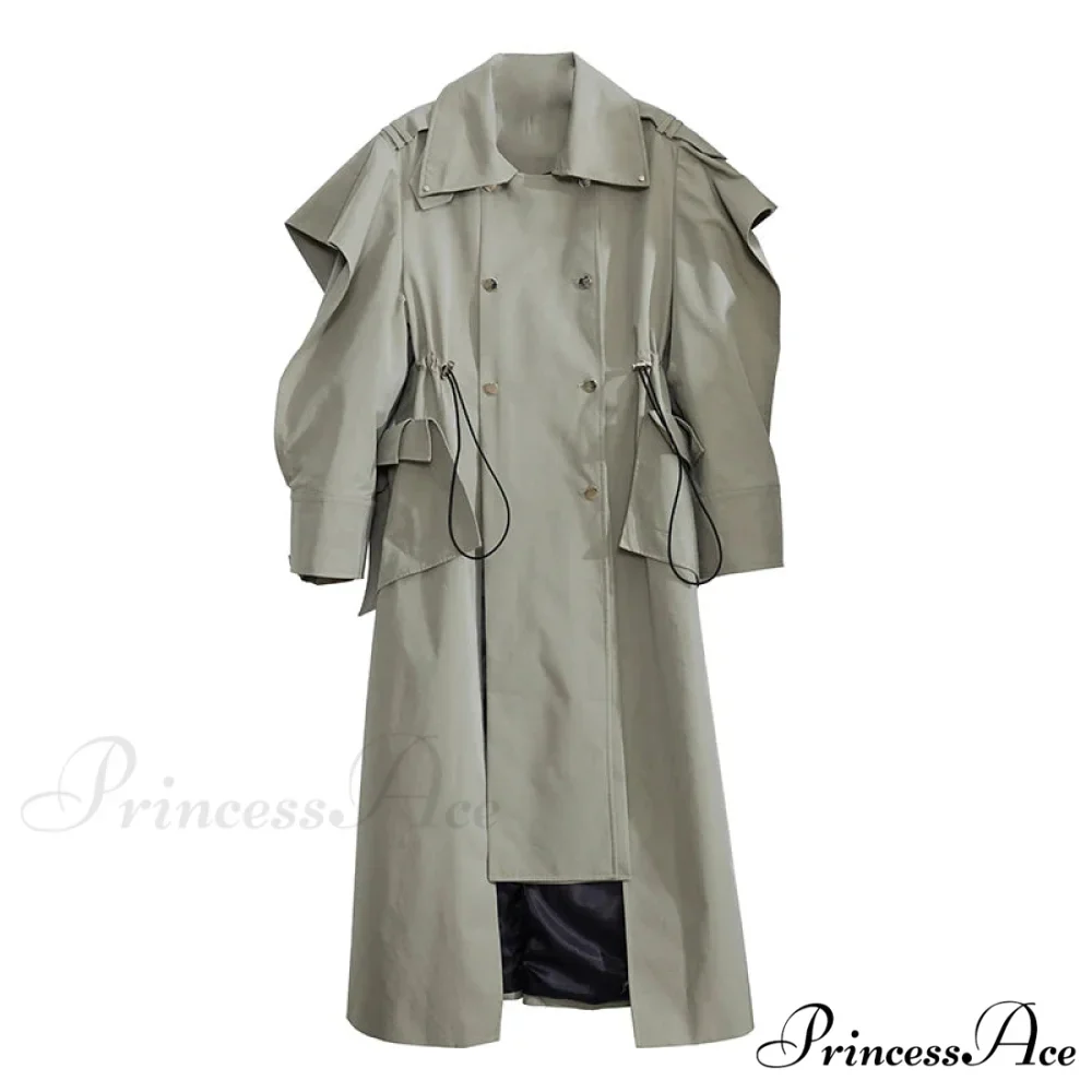 Plus Size Elegant Long Drawstring Waist Double Breasted Luxury Designer Stylish Coat - Image 7