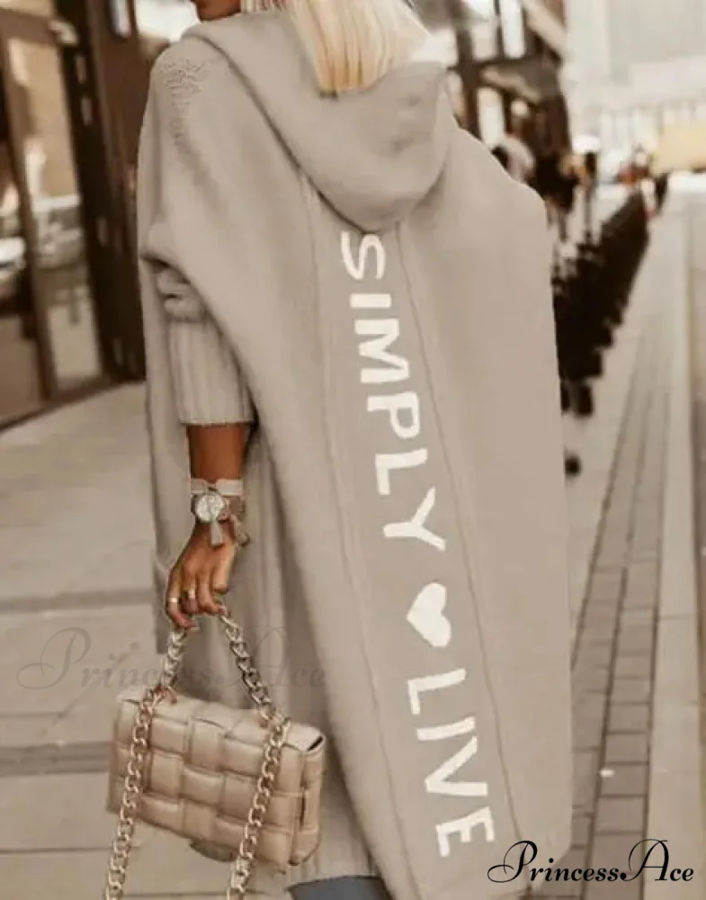 Fashion Geometric Print Long Sleeve Hooded Casual Loose Trench Stylish Coat - Image 4
