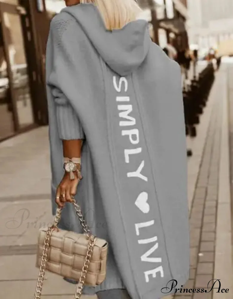 Fashion Geometric Print Long Sleeve Hooded Casual Loose Trench Stylish Coat - Image 5