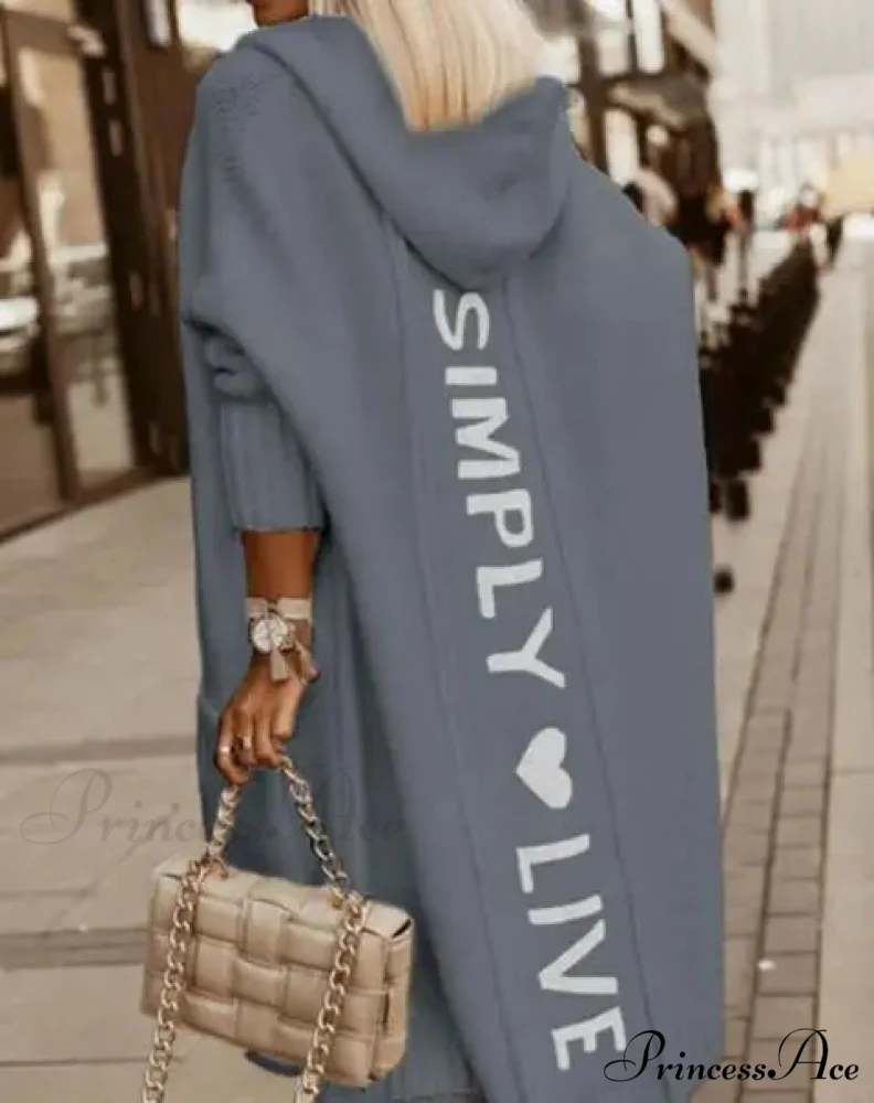 Fashion Geometric Print Long Sleeve Hooded Casual Loose Trench Stylish Coat - Image 6
