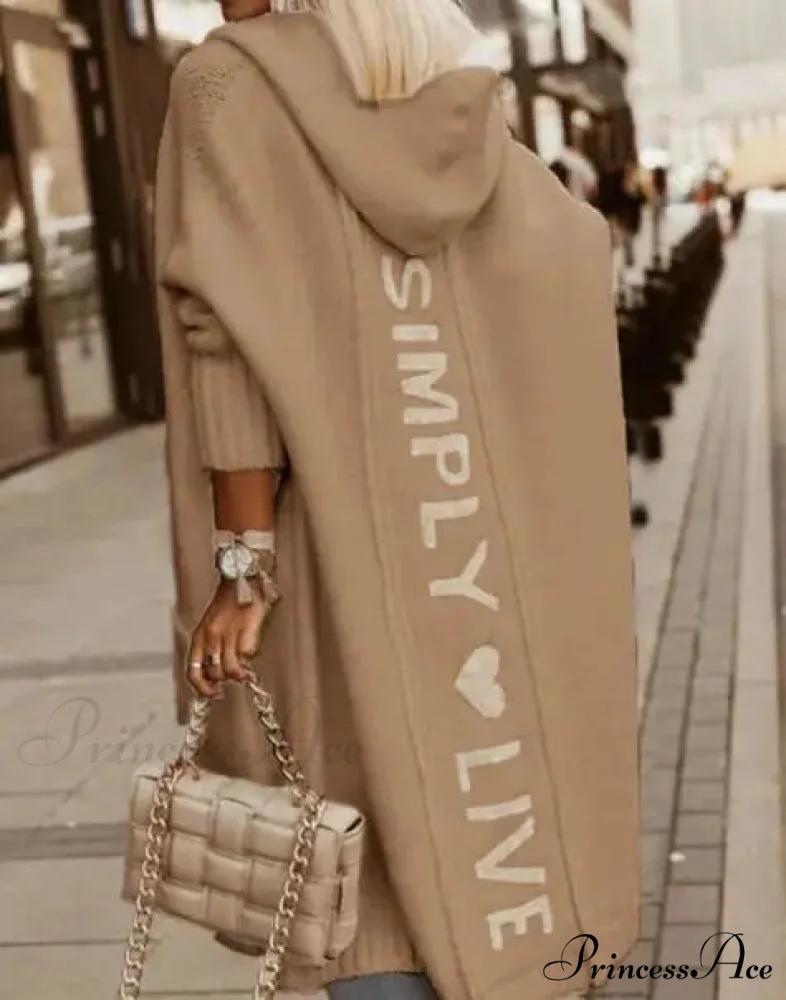 Fashion Geometric Print Long Sleeve Hooded Casual Loose Trench Stylish Coat - Image 7
