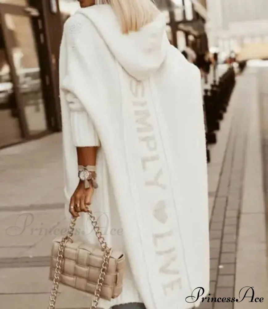 Fashion Geometric Print Long Sleeve Hooded Casual Loose Trench Stylish Coat - Image 8