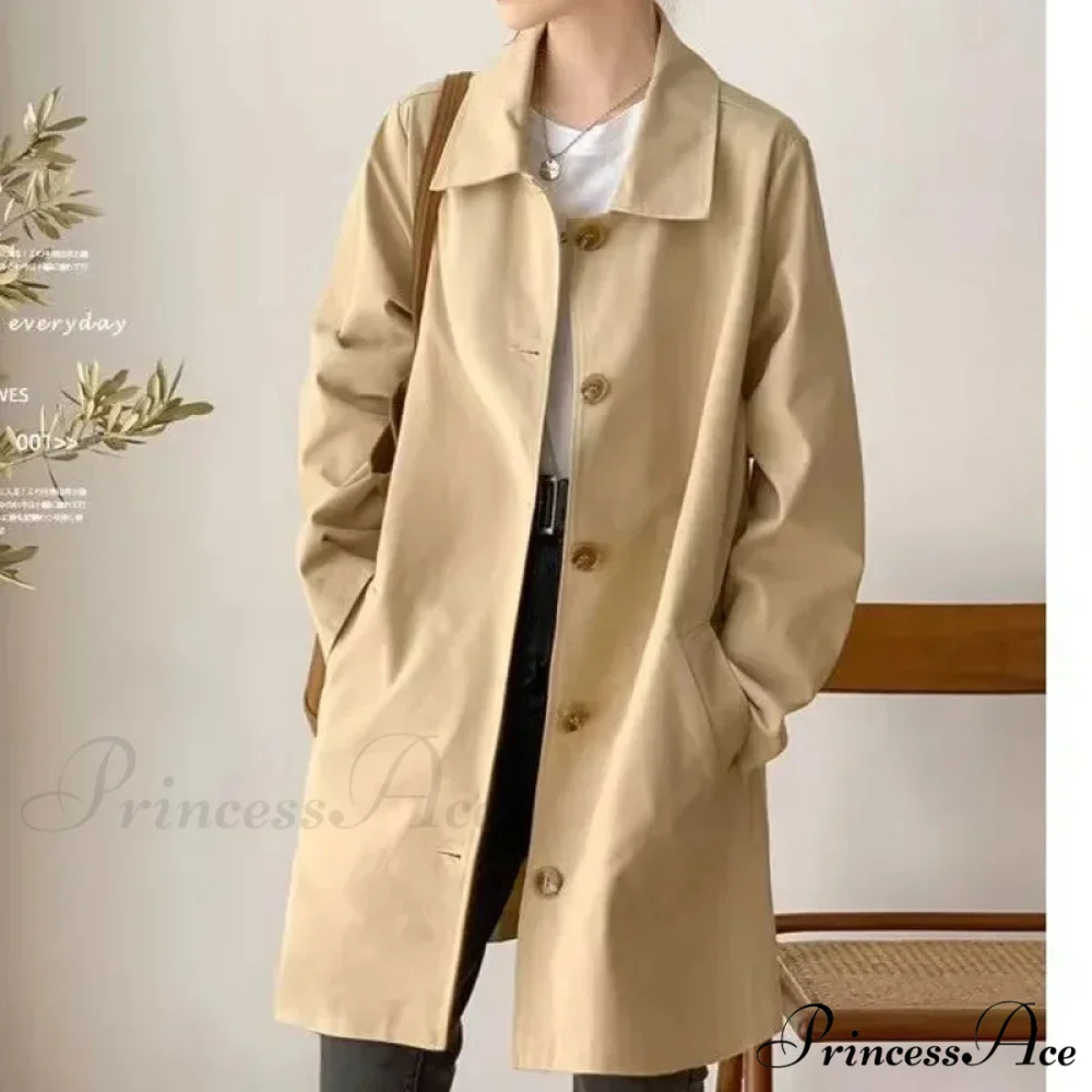 Medium-length Korean Style Trench Loose Fit Solid Color Spring Autumn Trendy Innerwear Coat - Image 2