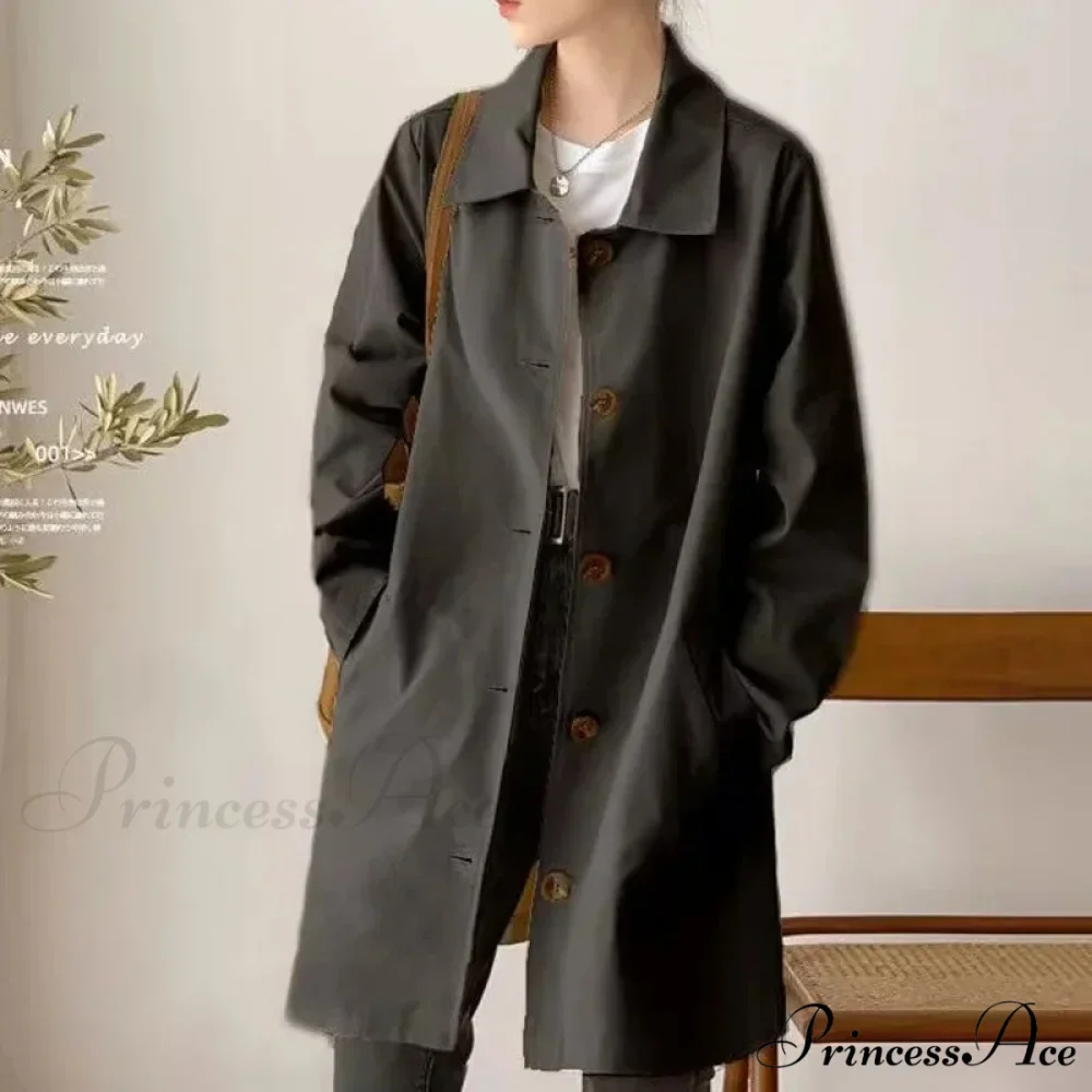 Medium-length Korean Style Trench Loose Fit Solid Color Spring Autumn Trendy Innerwear Coat - Image 3
