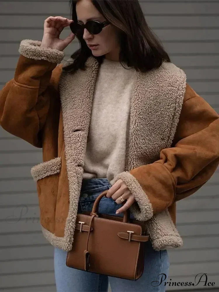 Warm Lamb Wool Casual Lapel Single-breasted Thickened Pocket Winter Stylish Coat - Image 2