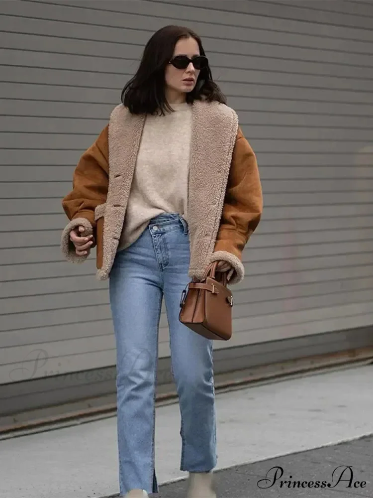 Warm Lamb Wool Casual Lapel Single-breasted Thickened Pocket Winter Stylish Coat - Image 3