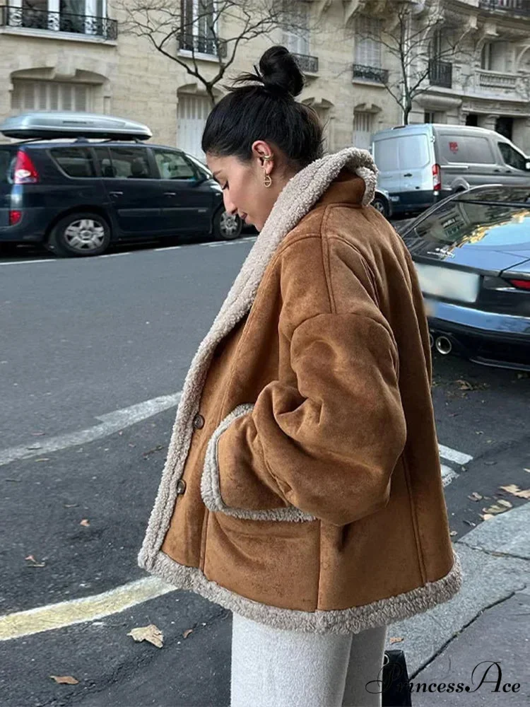 Warm Lamb Wool Casual Lapel Single-breasted Thickened Pocket Winter Stylish Coat - Image 5