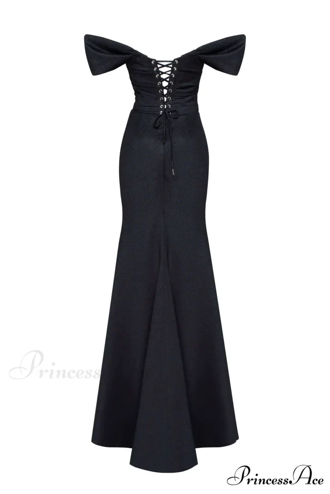 Black Epic Off-The-Shoulder Charming Thigh Slit Maxi Dress - Image 3