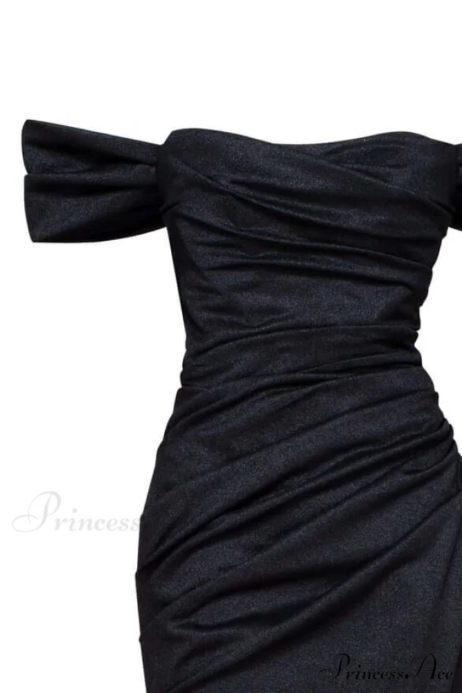 Black Epic Off-The-Shoulder Charming Thigh Slit Maxi Dress - Image 5