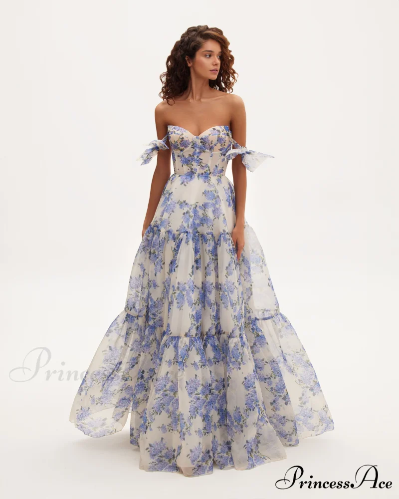 Hydrangea Tender Floral Charming Maxi Tie-Strap Dress - Image 2