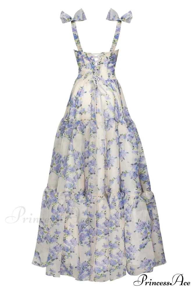 Hydrangea Tender Floral Charming Maxi Tie-Strap Dress - Image 3