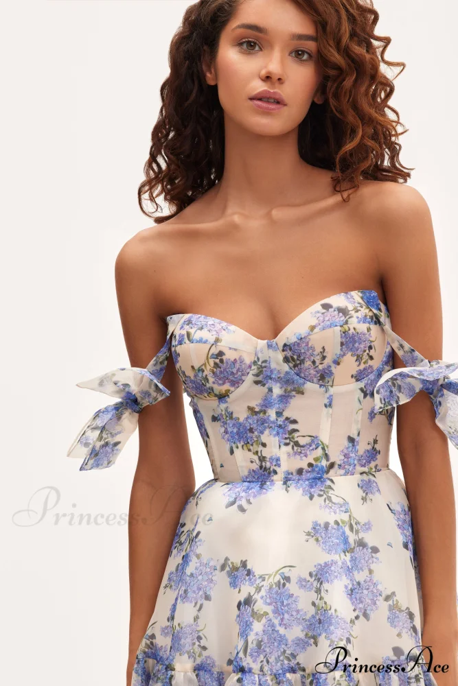 Hydrangea Tender Floral Charming Maxi Tie-Strap Dress - Image 5
