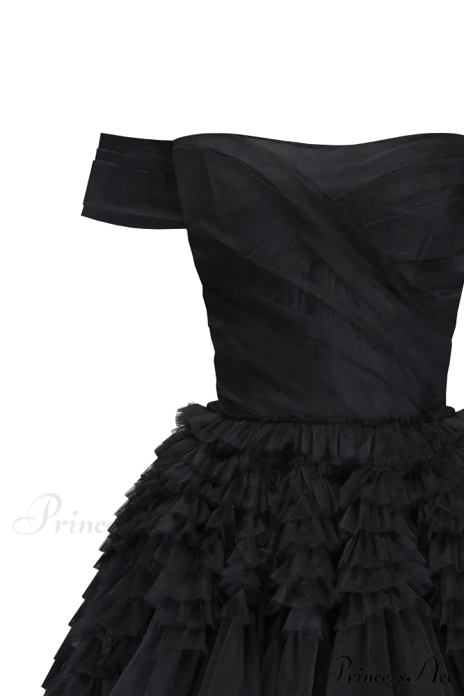 Black Off-The-Shoulder Stylish Frill-Layered Gown - Image 5
