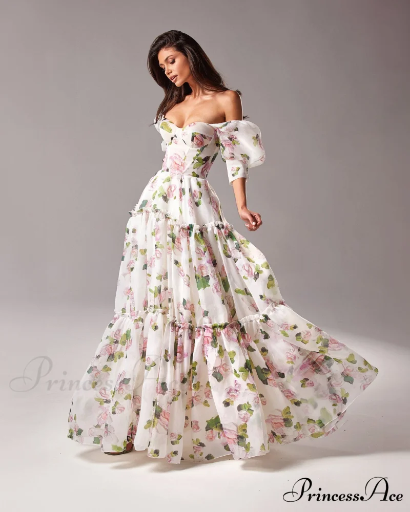 Apple Blossom Feminine Charming Voluminous Sheer Sleeves Dress - Image 2