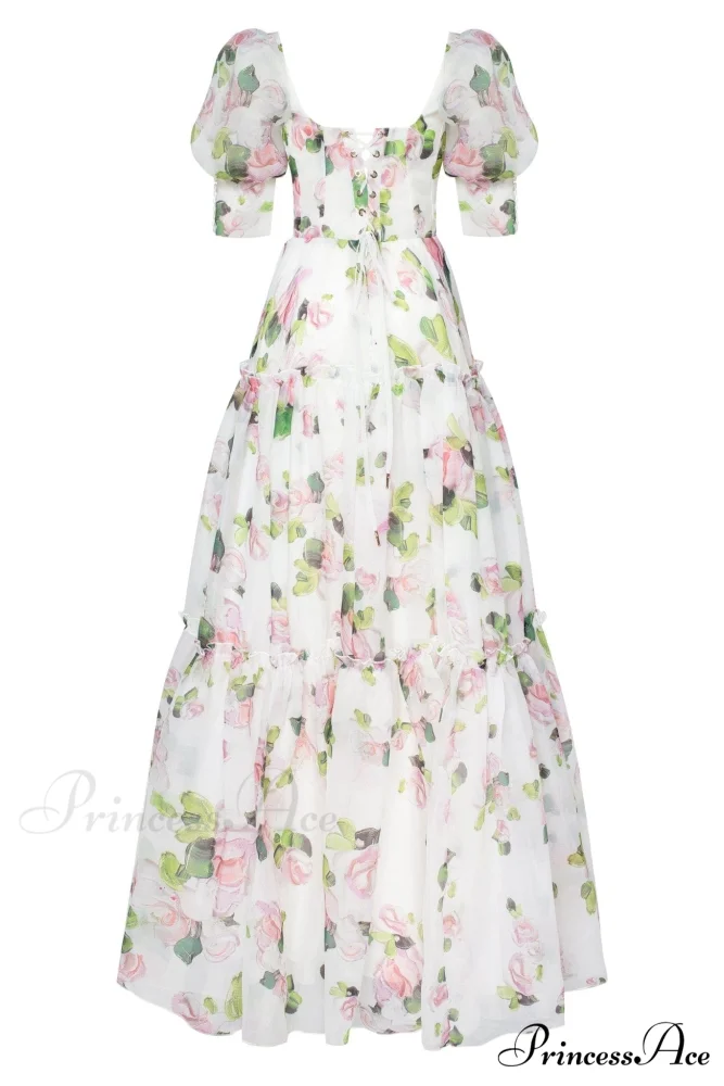 Apple Blossom Feminine Charming Voluminous Sheer Sleeves Dress - Image 3