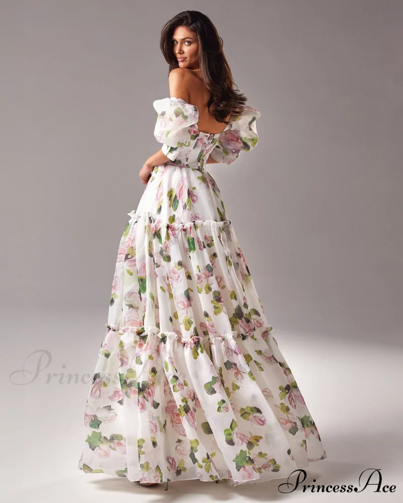 Apple Blossom Feminine Charming Voluminous Sheer Sleeves Dress - Image 4