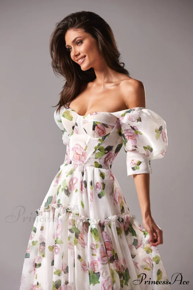 Apple Blossom Feminine Charming Voluminous Sheer Sleeves Dress - Image 5