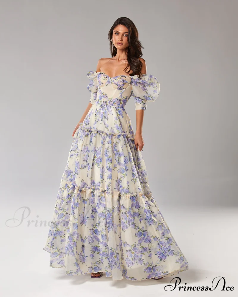 Hydrangea Feminine Voluminous Charming Sheer Sleeves Dress - Image 2