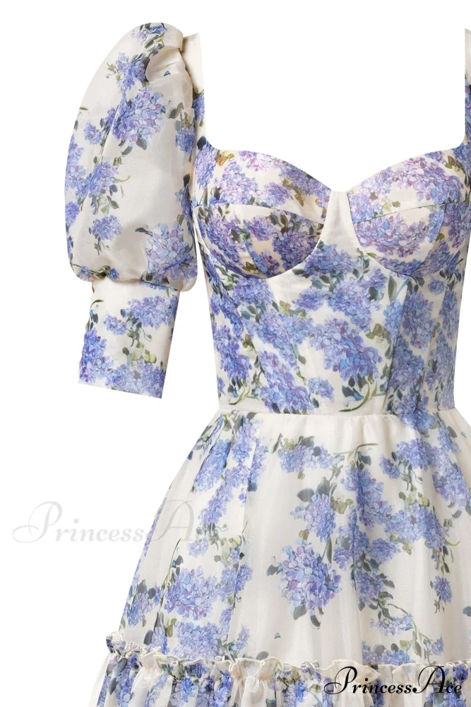 Hydrangea Feminine Voluminous Charming Sheer Sleeves Dress - Image 5
