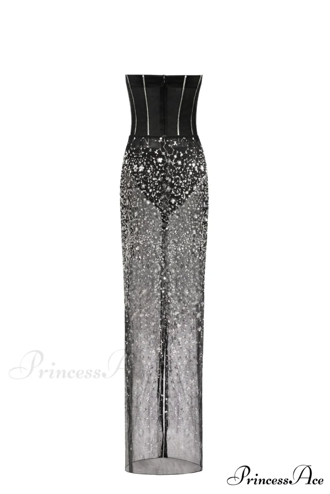 Crystal-Covered Fabulous Stylish Black Maxi Dress - Image 3