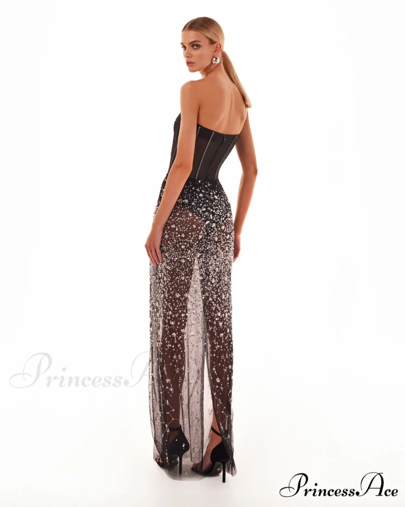 Crystal-Covered Fabulous Stylish Black Maxi Dress - Image 4