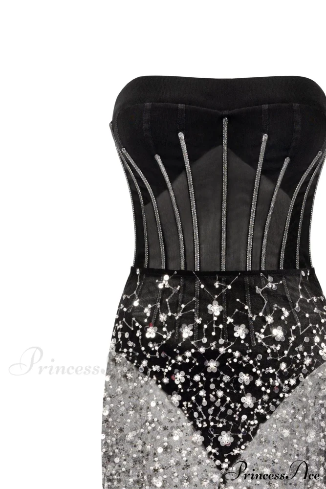 Crystal-Covered Fabulous Stylish Black Maxi Dress - Image 5