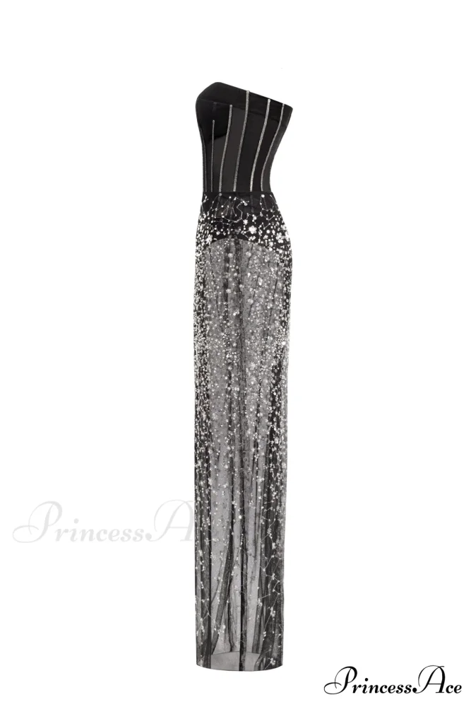 Crystal-Covered Fabulous Stylish Black Maxi Dress - Image 7