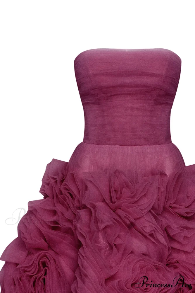 Dramatically Flowered Tulle Charming Dress In Wine Color - Image 5