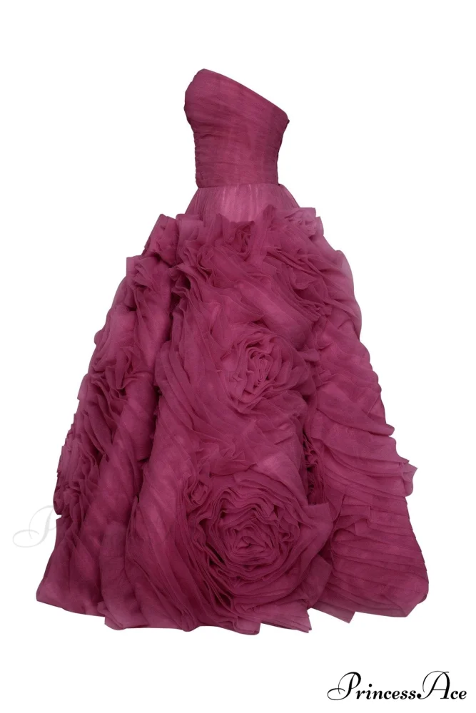 Dramatically Flowered Tulle Charming Dress In Wine Color - Image 7