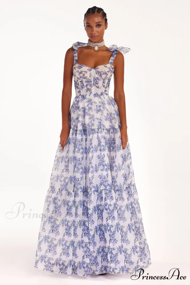 Blue Hydrangea Tender Charming Tie-Strap Maxi Dress - Image 2
