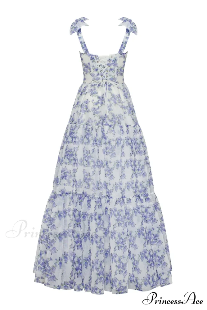 Blue Hydrangea Tender Charming Tie-Strap Maxi Dress - Image 3