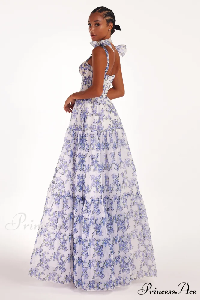 Blue Hydrangea Tender Charming Tie-Strap Maxi Dress - Image 4