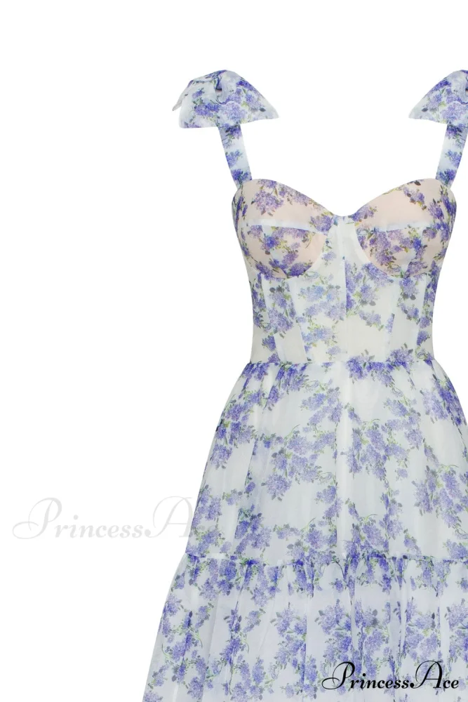 Blue Hydrangea Tender Charming Tie-Strap Maxi Dress - Image 5