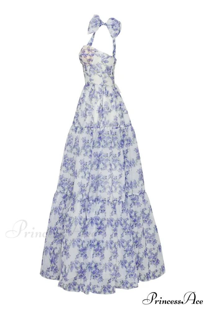 Blue Hydrangea Tender Charming Tie-Strap Maxi Dress - Image 7