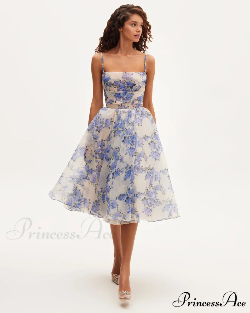 Hydrangea Spaghetti Stylish Strap Midi Dress - Image 2
