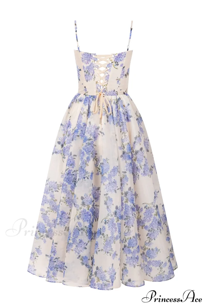 Hydrangea Spaghetti Stylish Strap Midi Dress - Image 3